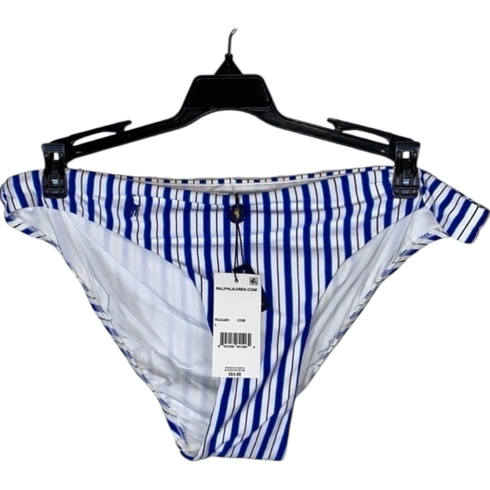 Polo Ralph Lauren Blue And White Devin Hipster Bikini Bottoms Size L